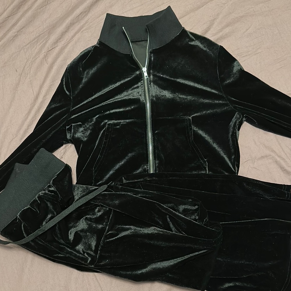 Velvet Zip-Up Jumpsuit in Black